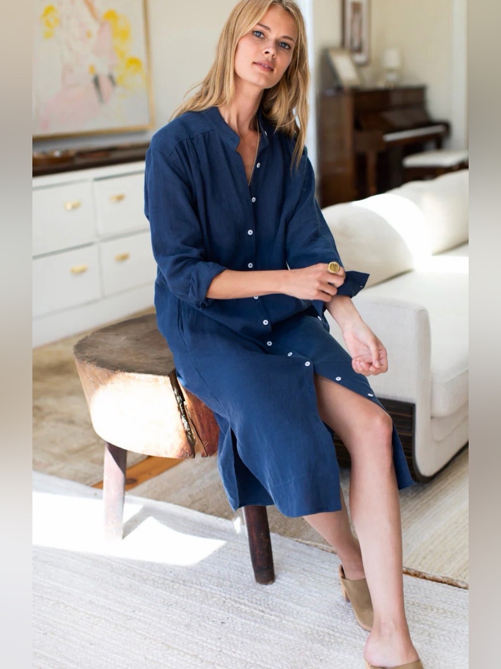 Emerson Fry Midi Shirtdress - Lake Blue Linen, Button Down